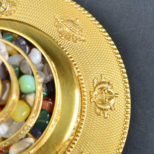 速发藏式曼扎盘无密纯铜五明盘学八吉祥雕花缝宗供佛曼茶达佛送宝