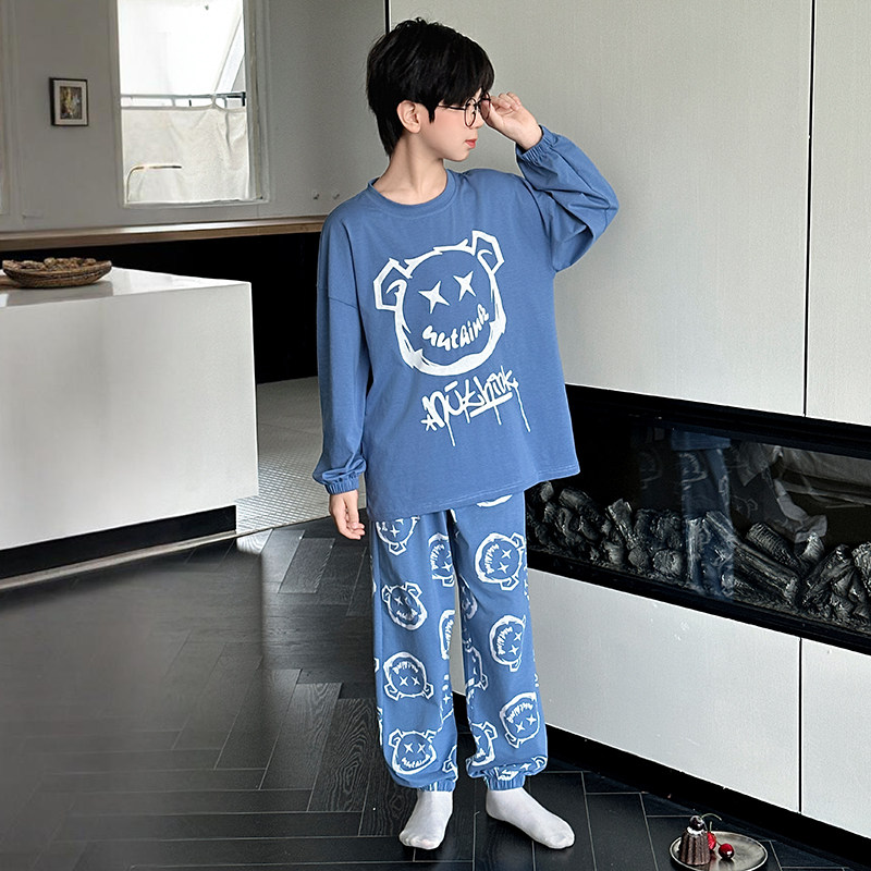 全棉男童睡衣春秋季纯棉长袖加肥大码可外穿秋款青少年学生家居服 — 1