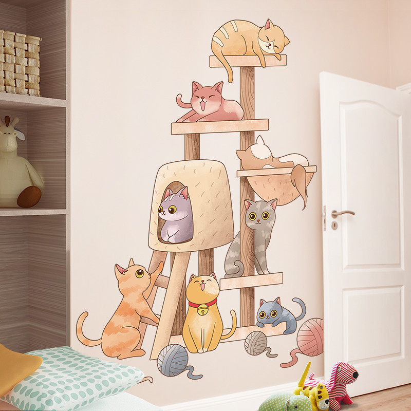 宠物墙贴画床头儿童卧室墙面装饰玻璃墙壁贴纸3d立体卡通动物猫咪图片