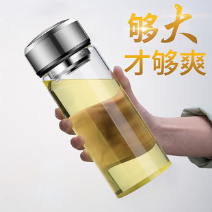 单层玻璃杯泡茶喝水杯子大容量耐热茶杯杯套储物户外车载定印花