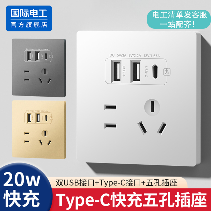 国际电工86型Type-C手机快充插座