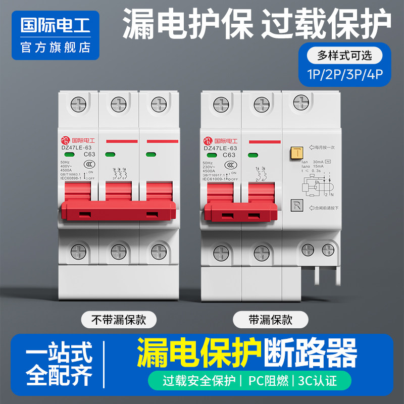 国际电工空气漏保一体2P63A家用漏电保护开关32a断路器空开220V