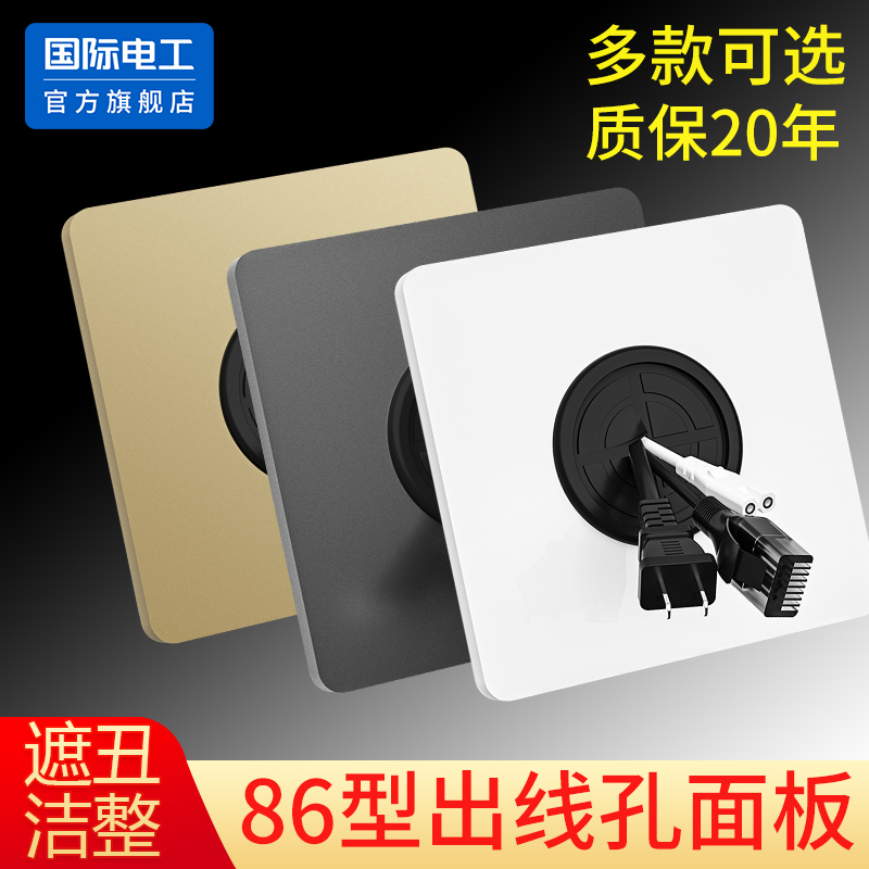 空白面板开关插座86型墙壁家用装饰暗盒白板带出线孔电视网络穿孔