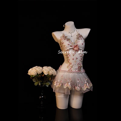 秘境「雾里看花」性感睡裙碎花蕾丝镂空内衣情调诱惑纯欲风qqny