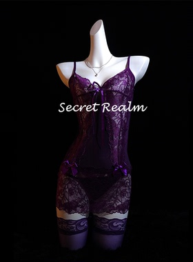 秘境「紫醉罗兰」性感睡衣紫色蕾丝镂空半透视吊带情调女睡裙qqny