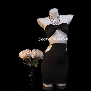 秘境「夜曲」性感睡裙法式 镂空透视项圈挂脖抹胸内衣诱惑纯欲qqny