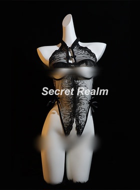 秘境「黑纱魅影」性感睡衣蕾丝吊带镂空连体内衣女免脱御姐qqny