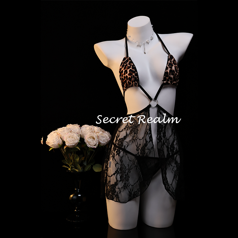 秘境「轻纱魅影」性感睡裙豹纹内衣轻纱镂空透视绑带诱惑纯欲qqny