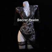 秘境「黑百合」趣味性感睡裙蕾丝旗袍御姐风深V高开叉睡衣女qqny