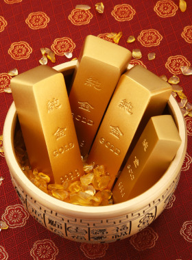 纯黄铜仿真金条摆件实心铜假金砖金块聚宝盆装饰桌面招黄金