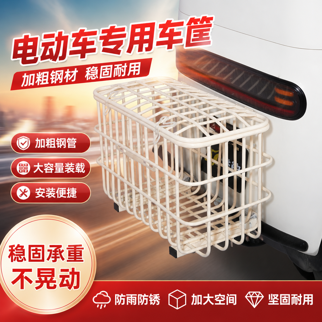 电动三轮车后车筐储物篮收纳神器