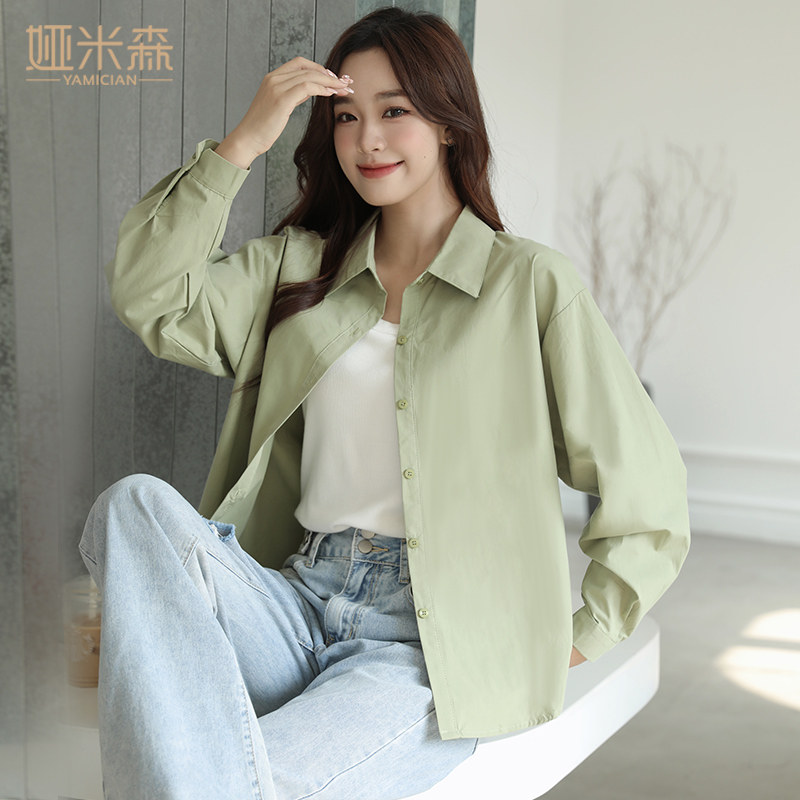纯棉衬衫女长袖春秋新款休闲宽松版上衣衬衣设计百搭外套洋气外穿
