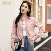 女长袖 百搭上衣女外穿不透衬衣显瘦装 春秋款 时尚 修身 纯棉格子衬衫