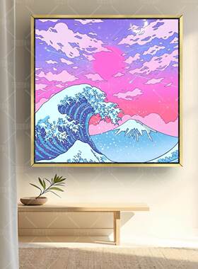 ins风波浪富士山挂画潮流插画装饰画壁画卧室背景墙艺术画日式海