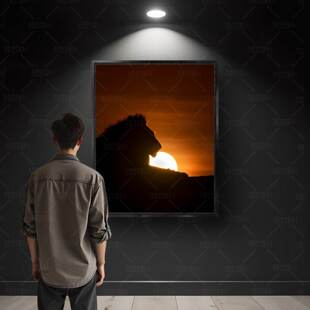 狮子日落背影装饰画动物挂画现代简约客厅沙发背景墙壁画艺术装饰