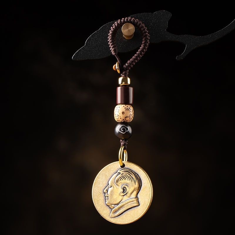 纯黄铜钥匙扣挂件男手工实心复古毛泽东毛主席汽车钥匙链小吊坠女