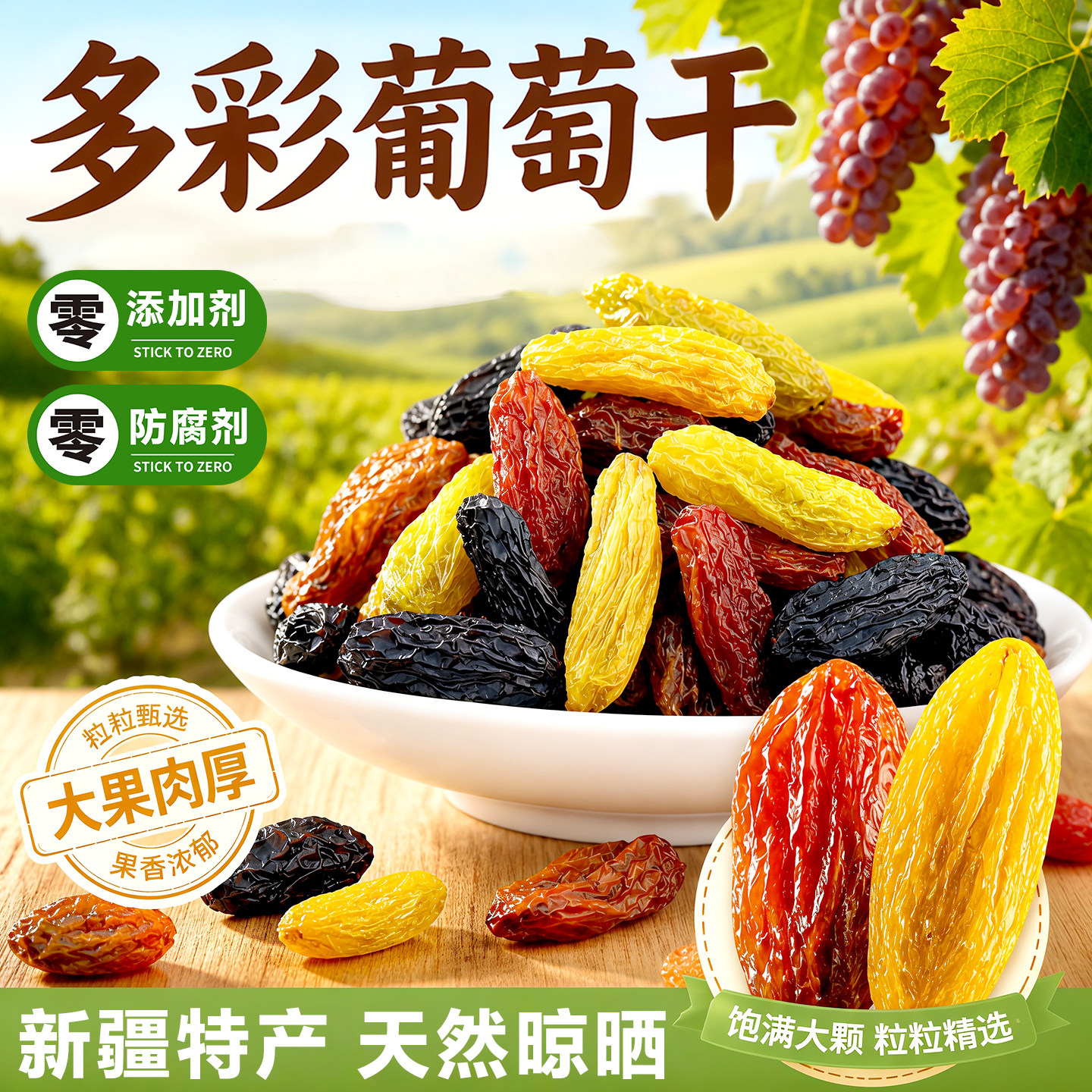 新疆特产四色葡萄干无糖无添加免洗多色葡萄干果免洗零食休闲小吃