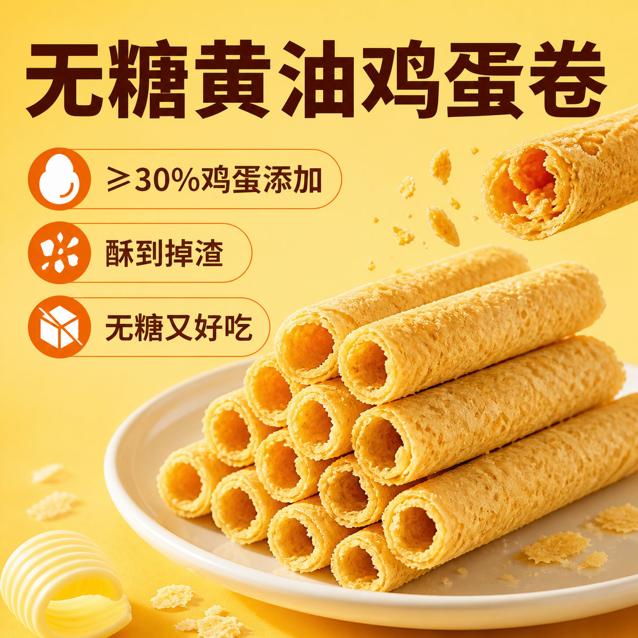 全网爆品无糖黄油鸡蛋卷手工糕点