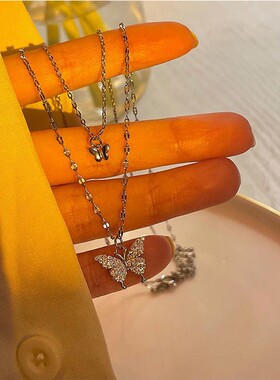 S920合金十字链女双层蝴蝶项链