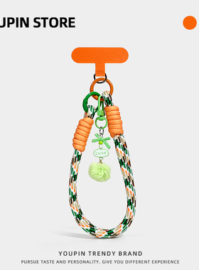 新品橙色手绳ins风手机壳挂绳百搭蝴蝶结配饰耐脏编织带短款挂件挂饰品手机链条含夹片