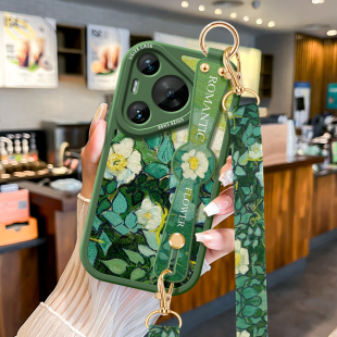 适用华为Pura70挂绳手机壳P60Pro女款 P50E斜挎P30保护套Mate30Pro全包M30防摔P40Por腕带Art可背软壳复古繁花