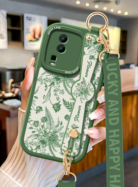 夏日适用iqooneo8绿色iQOO11挂绳手机壳Z8x女款neo7斜挎6SE保护套vivo腕带neo5可背跨Z7防摔Z6全包iq00软壳Z5