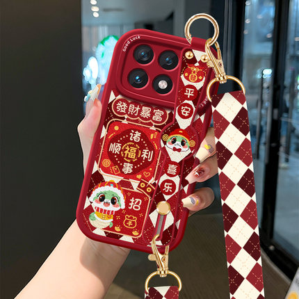 蛇来运转适用红米note14手机壳腕带挂绳note13新女款k70全包k60防摔turbo3可背斜挎k50喜庆k40保护套硅胶软壳