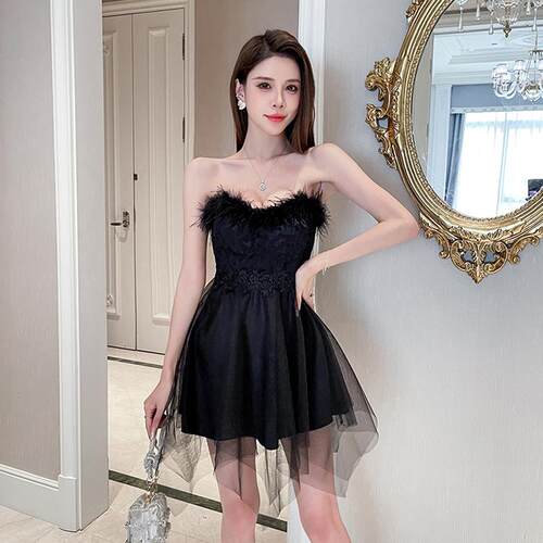 性感抹胸连衣裙辣妹纯欲小个子短款修身显瘦夜店公主裙名媛晚礼服