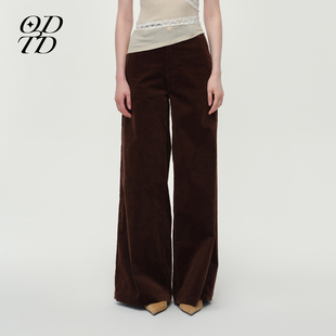 胶囊高腰灯芯绒微弹阔腿休闲长裤 ODTD25冬季 复古女 设计师女装