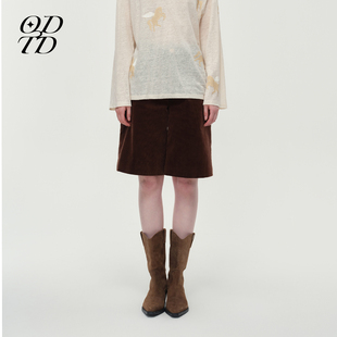 胶囊立体灯芯绒微弹阔腿休闲直筒五分裤 ODTD25冬季 设计师女装