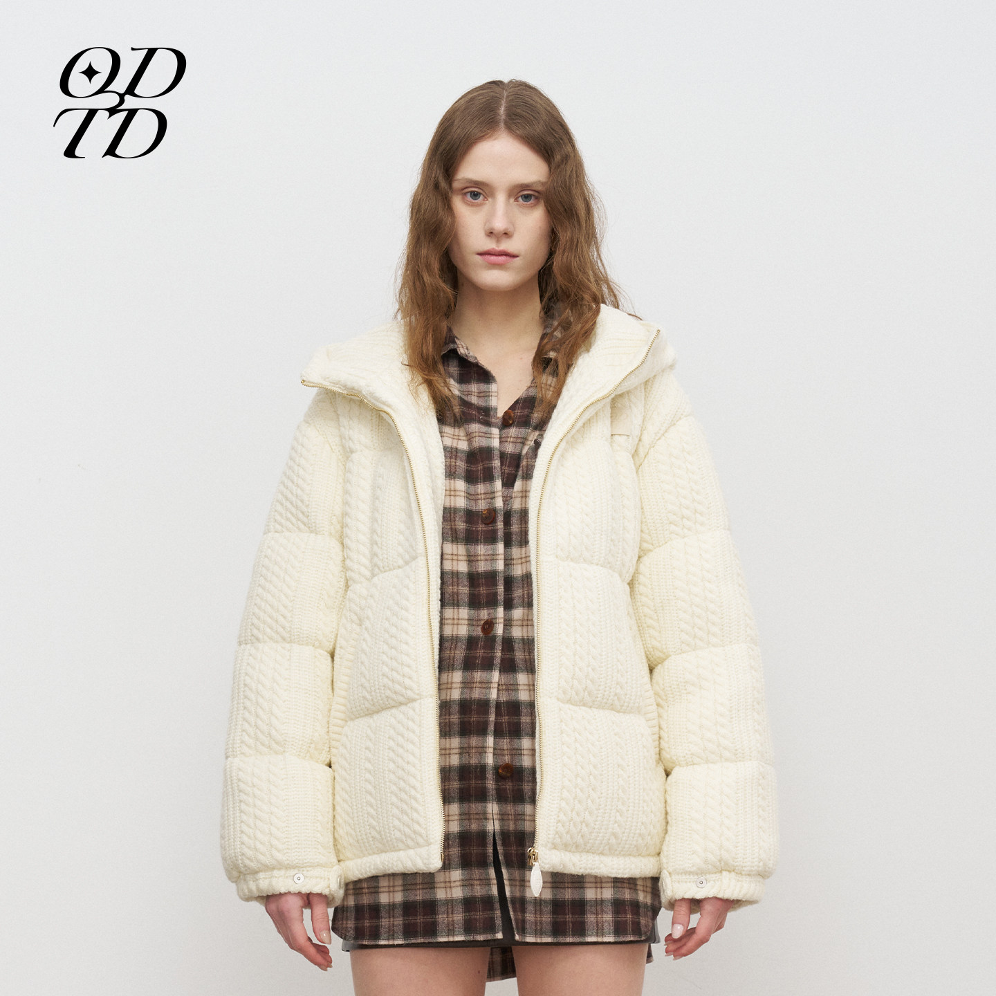 ODTD25秋冬新款绞花羊毛羽绒服
