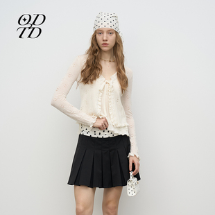 设计师品牌ODTD春夏新款白色镂空钩花羊毛针织开衫长袖甜美减龄
