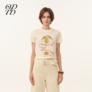 休闲修身 青柠檬印花圆领短袖 ODTD26春夏新款 型T恤 设计师女装