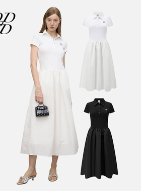 ODTDpolo领白色连衣裙女新款淡人穿搭女装裙子波西米亚风伞裙