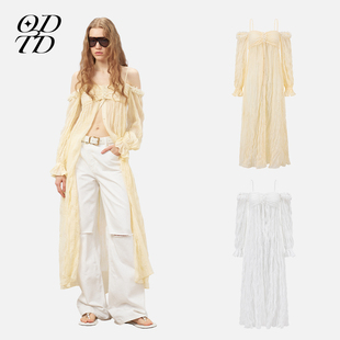 ODTD25胶囊皱感肌理花朵度假长袖 设计师女装 罩衫 包上恩同款