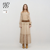 ODTD秋冬新款 旷野之境 波西米亚腰果花印花一字肩上衣半身裙