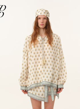 【设计师女装】ODTD26春夏新款天丝流苏度假印花衬衫套装流浪嬉皮