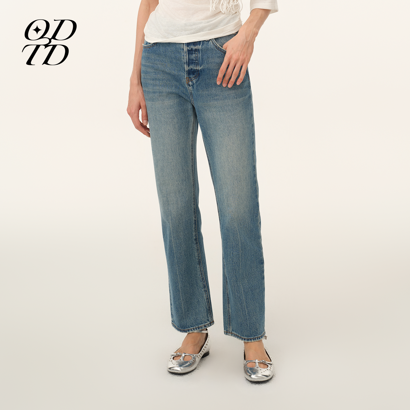 【设计师女装】ODTD26春夏新款扣饰直身修腿蓝洗牛仔长裤直筒裤女,女装/女士精品,牛仔裤,淘宝优惠券,粉丝福利购,淘宝优惠卷