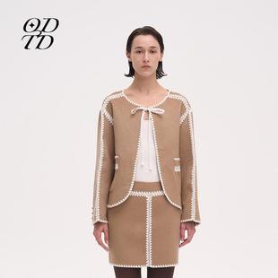 ODTD 饰喇叭袖 设计师品牌 贝壳针蝴蝶结装 羊毛外套 秋冬新款