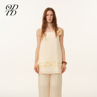 花朵胸针吊带连衣裙上衣女流浪嬉皮 ODTD26春夏新款 设计师女装