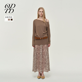 腰果花撞色真两件抽褶斜肩连衣裙女 新款 徐若晗同款 ODTD秋季