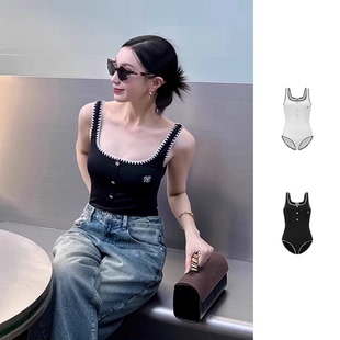 自带杯垫 航海系温泉泳装 三角杯连体吊带泳衣女款 ODTD春夏新款