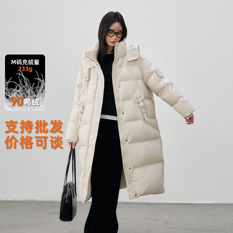 亮世秋羽绒服秋冬过膝长款纯色保暖女士中长款90鸭绒高品质连帽