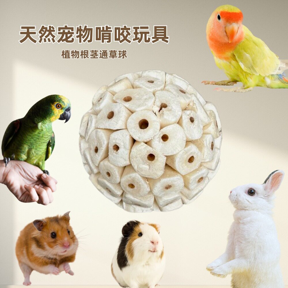 现货|天然通草球宠物啃咬球鹦鹉八哥仓鼠磨牙健齿咀嚼玩具解压球