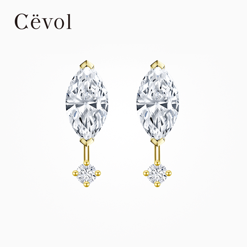 Cevol新奢钻石 人鱼泪系列18K金马眼钻石耳钉气质灵动高级感耳饰