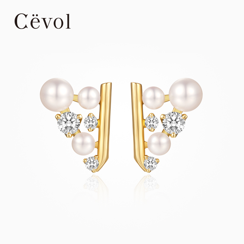 CEVOL珠宝耳钉珍珠钻石设计款
