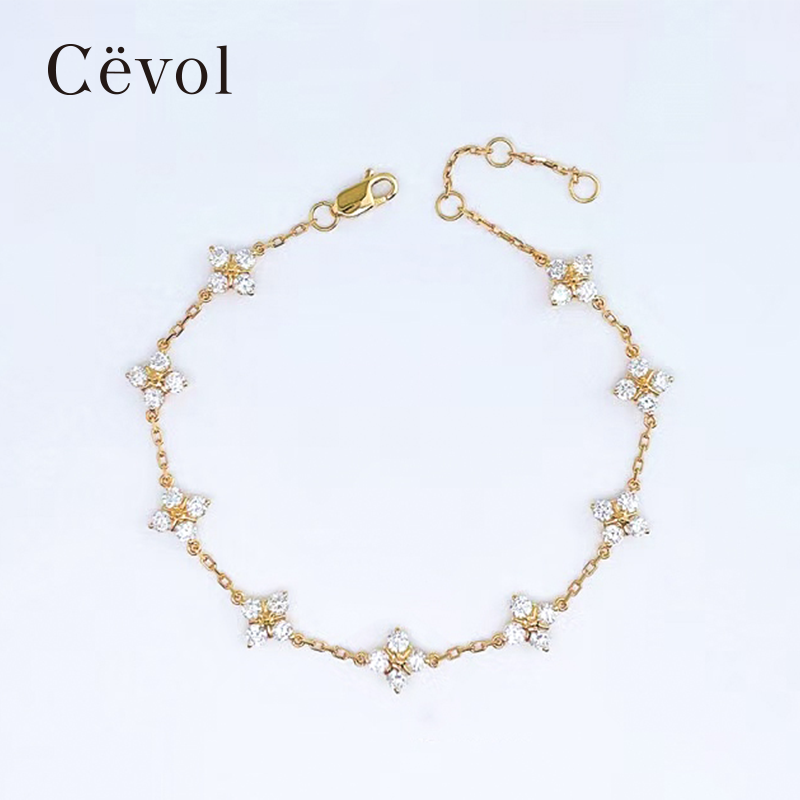 【培育】Cevol新奢钻石 四叶花系列18K金钻石手链十字花幸运灵动