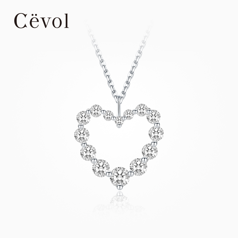 【新款】Cevol新奢钻石 Bubble系列18K金镂空爱心钻石项链送女友