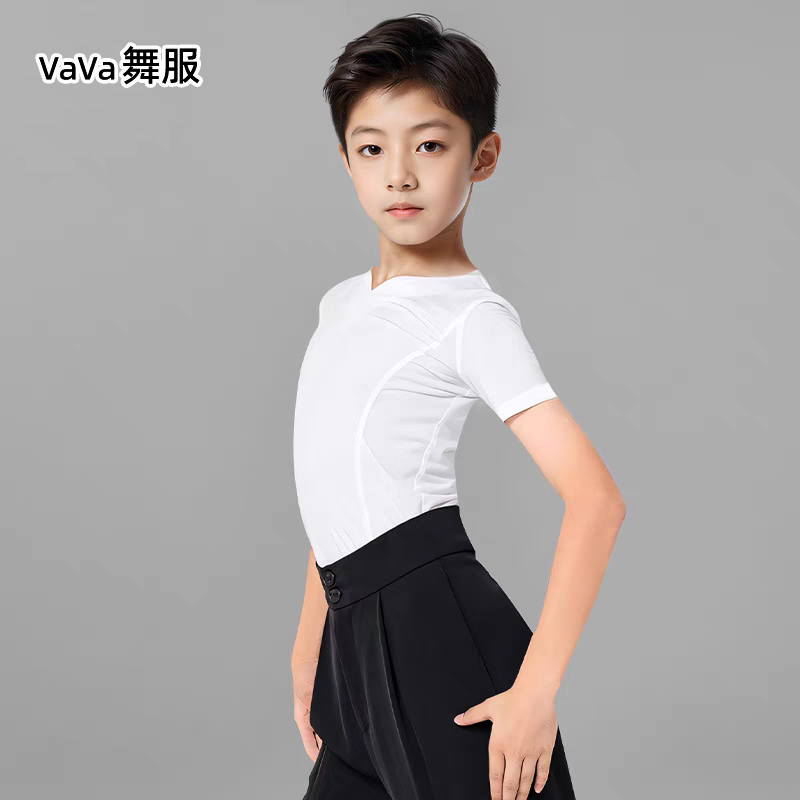 高端拉丁舞服男童新款夏季短袖上衣专业少儿国标舞分体练功训练服