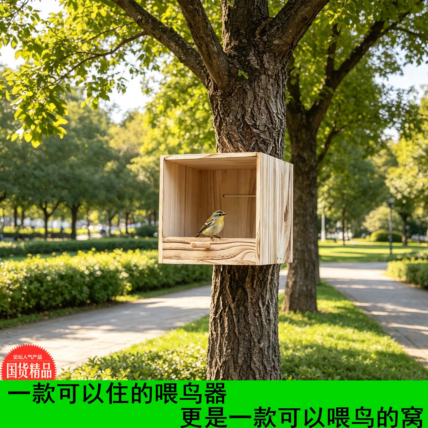 天甄地选鸟窝户外防雨实木繁殖箱图片
